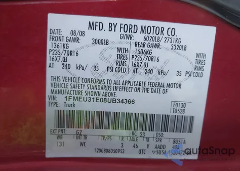 2008 Ford Explorer Sport Trac Xlt from USA, damaged, VIN 1FMEU31E08UB34366